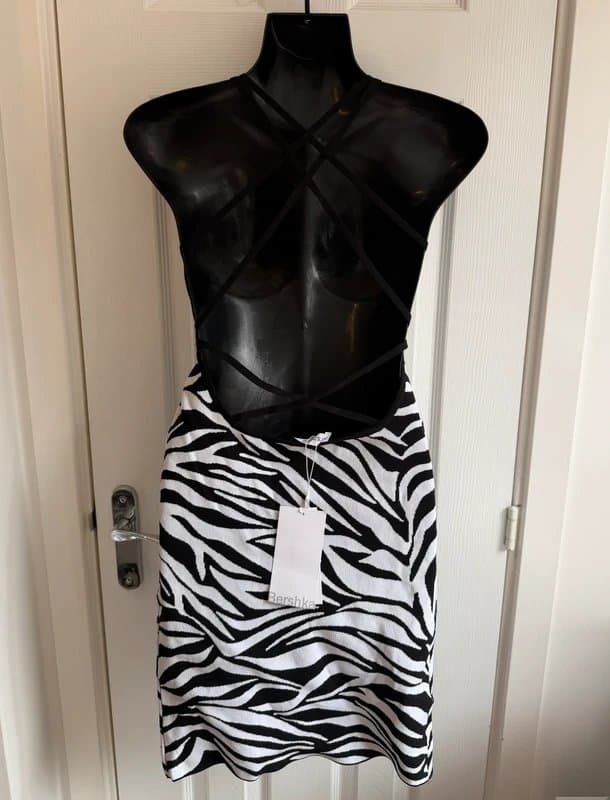 Bershka BNWT Bershka Zebra Print Strappy Cross Back Knit Mini Dress Size M (UK 10)