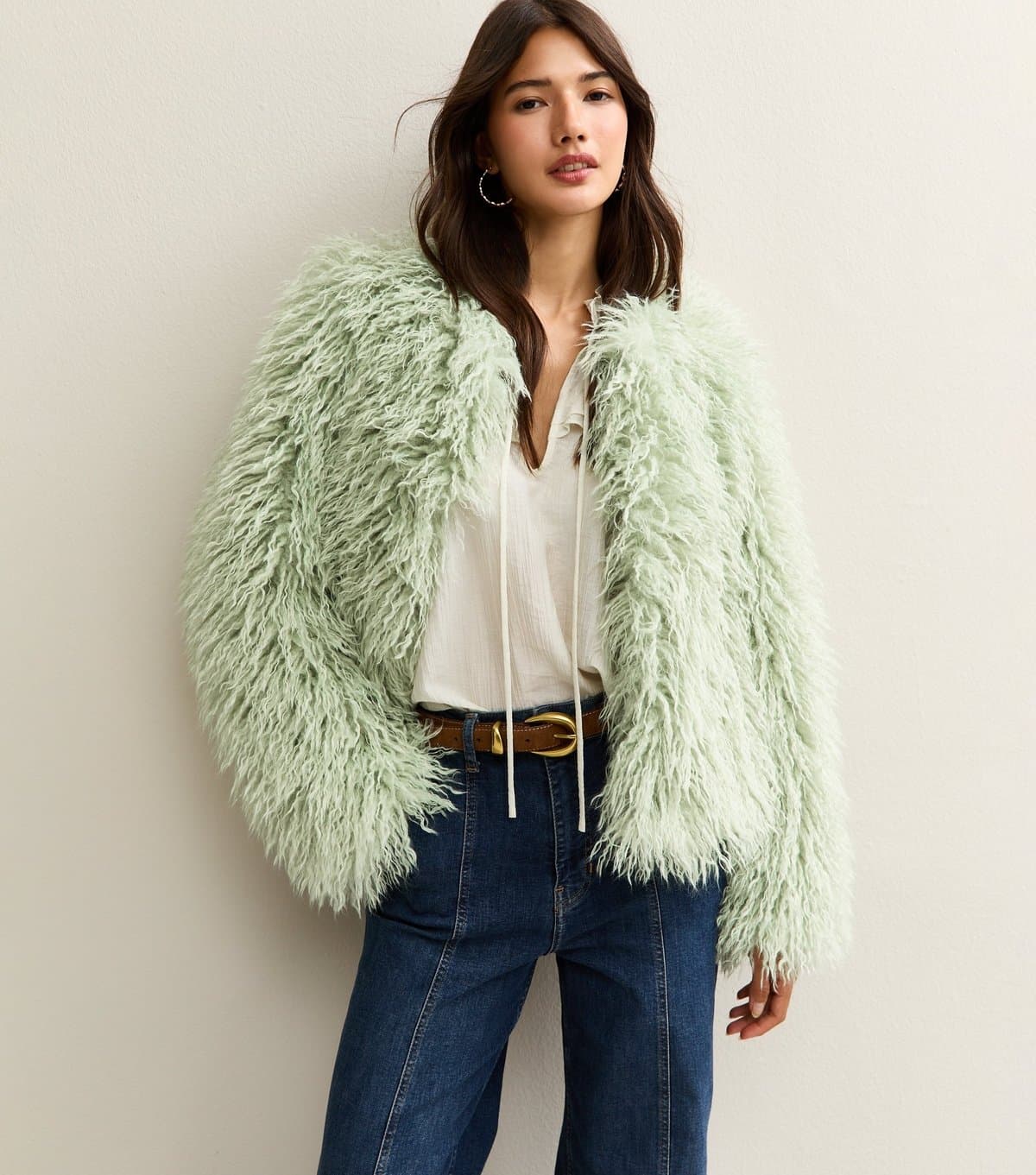 New Look New Look Light Green Faux Fur Coat