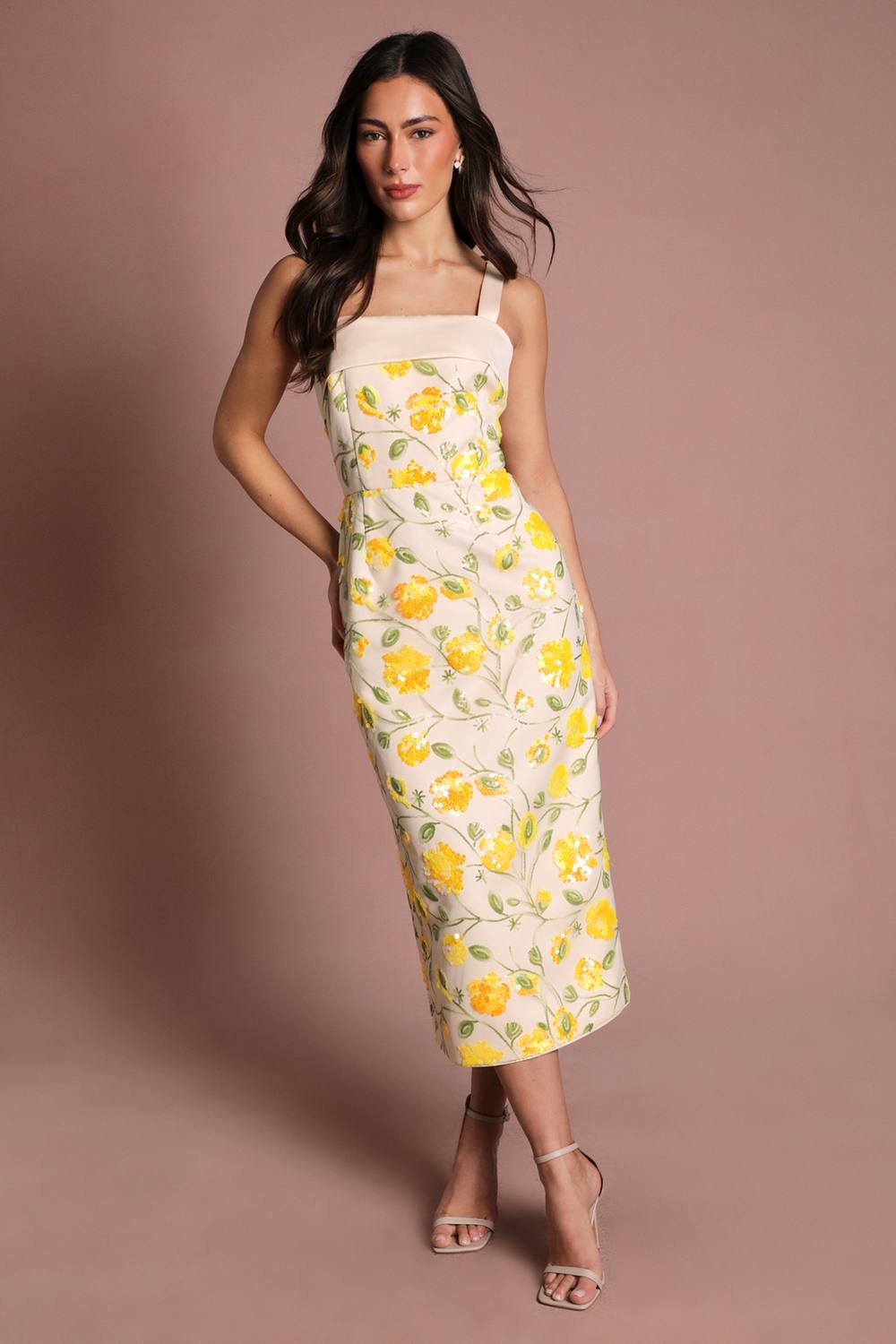 Coast Coast Women's Muse Sequin Floral Pencil Dress in Yellow - 2