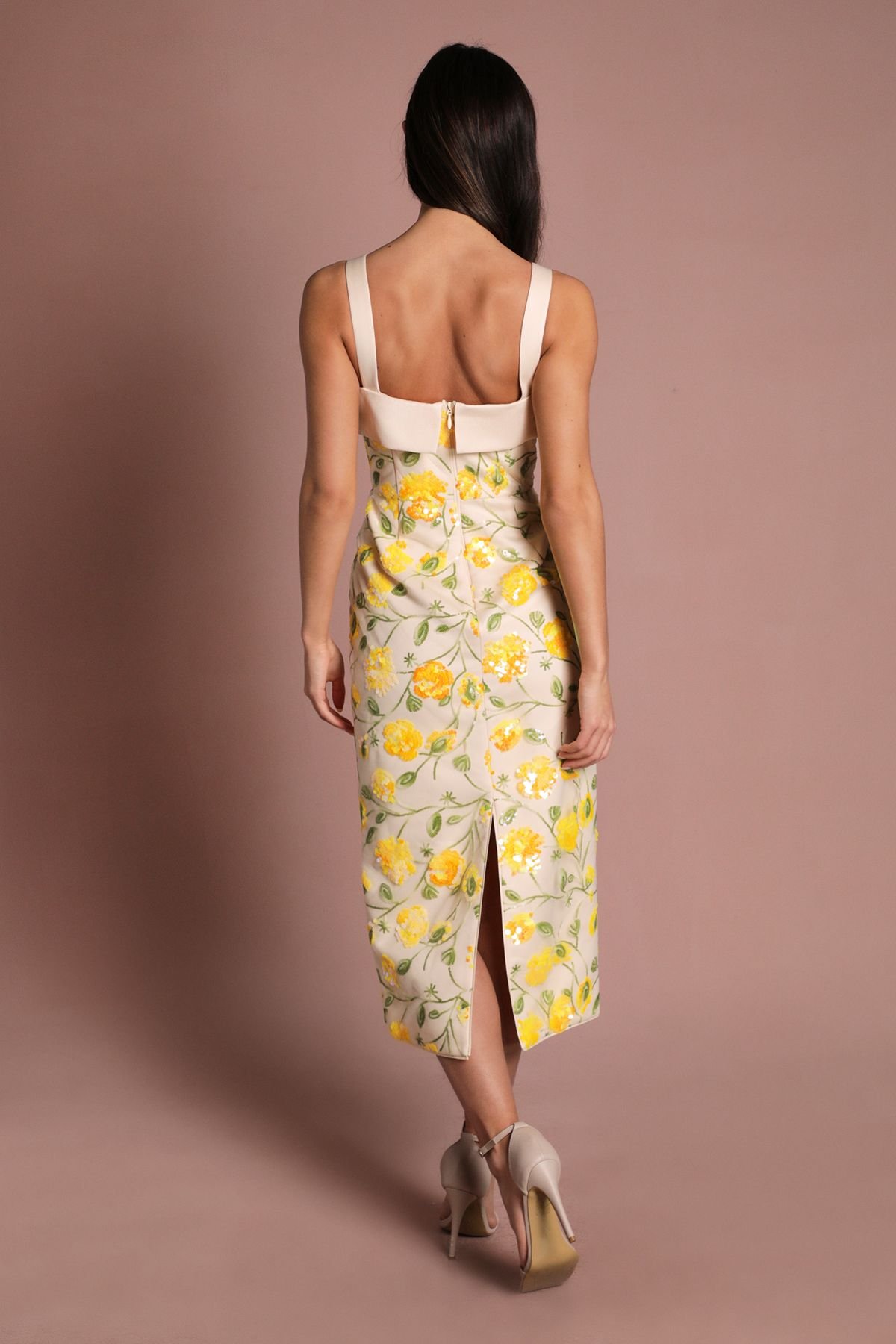 Coast Coast Women's Muse Sequin Floral Pencil Dress in Yellow - 3