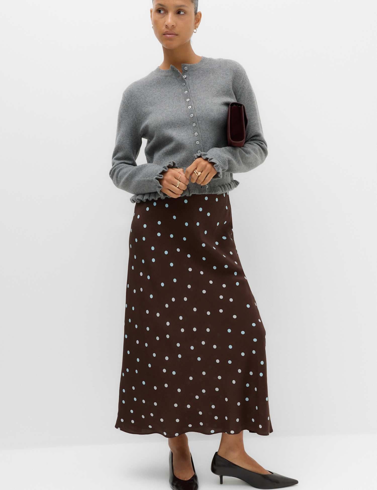Marks & Spencer M&S Polka Dot Maxi Slip Skirt Chocolate Mix