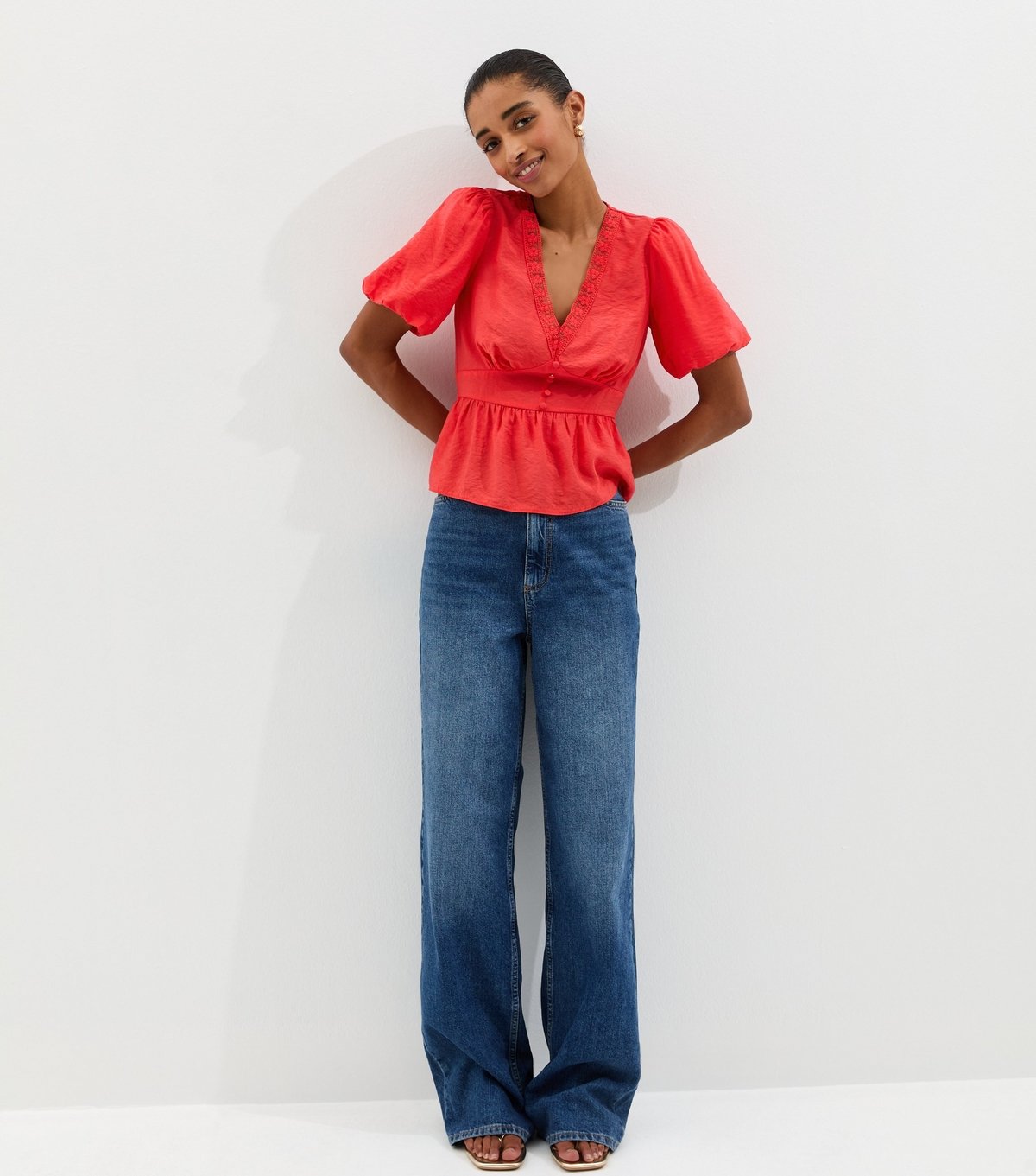 New Look Women's Coral Lace Trim Button up Tea Blouse New Look - 3