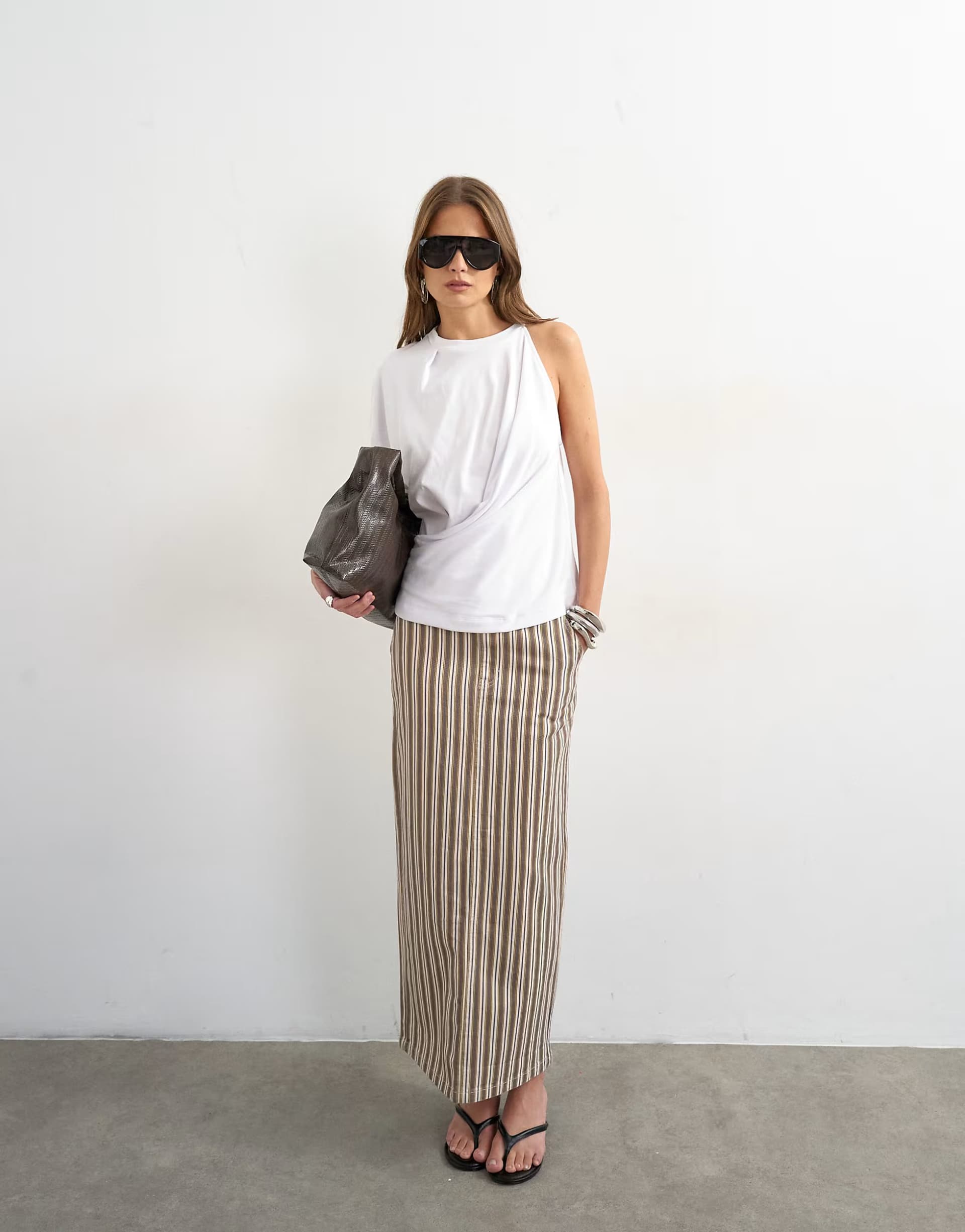 ASOS Topshop denim column maxi skirt in stripe