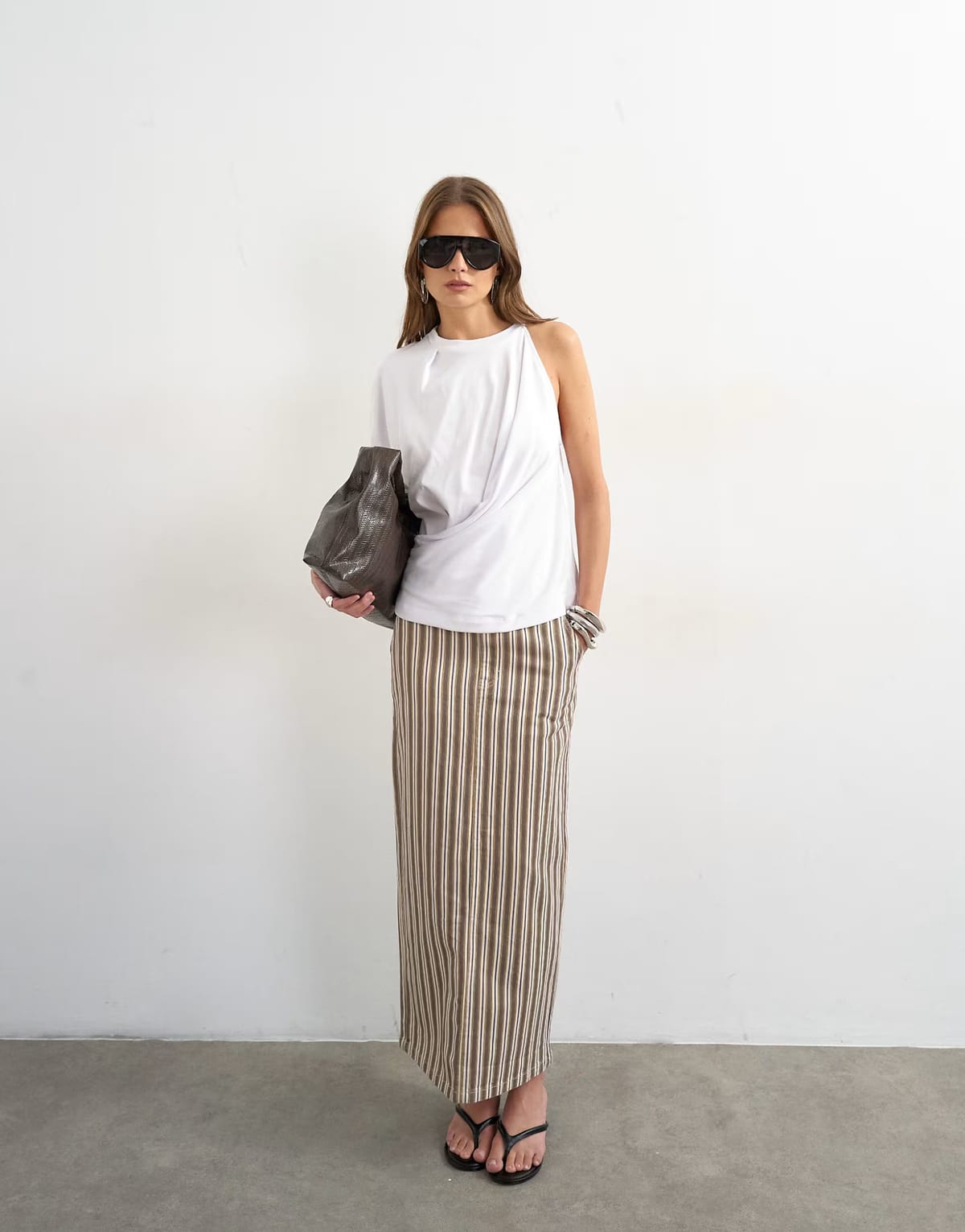ASOS Topshop denim column maxi skirt in stripe - 1