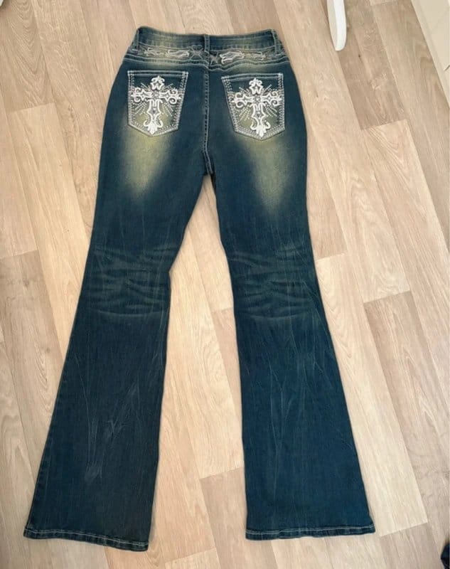 Romwe Romwe y2k flared embellished rhinestone jeans - 1