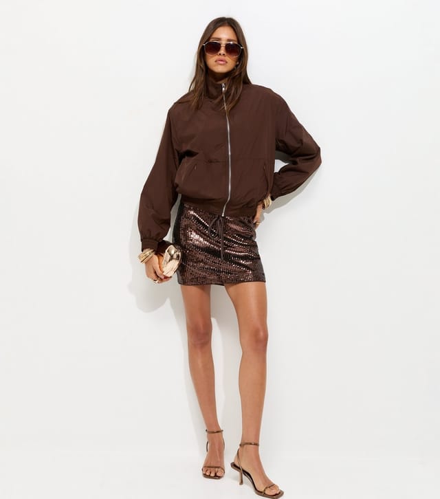 New Look Women's Premium Dark Brown All Over Sequin Beach Mini Skirt New Look - 3