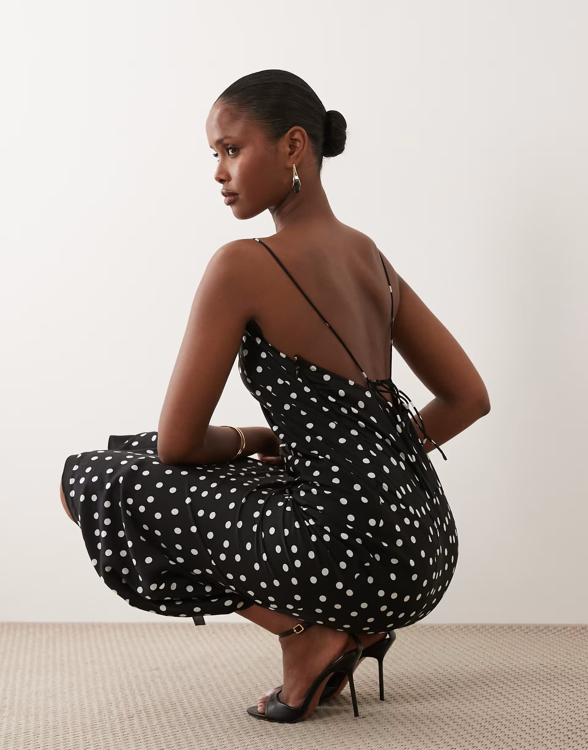 ASOS ASOS DESIGN scoop neck bias cut midaxi dress in mono spot