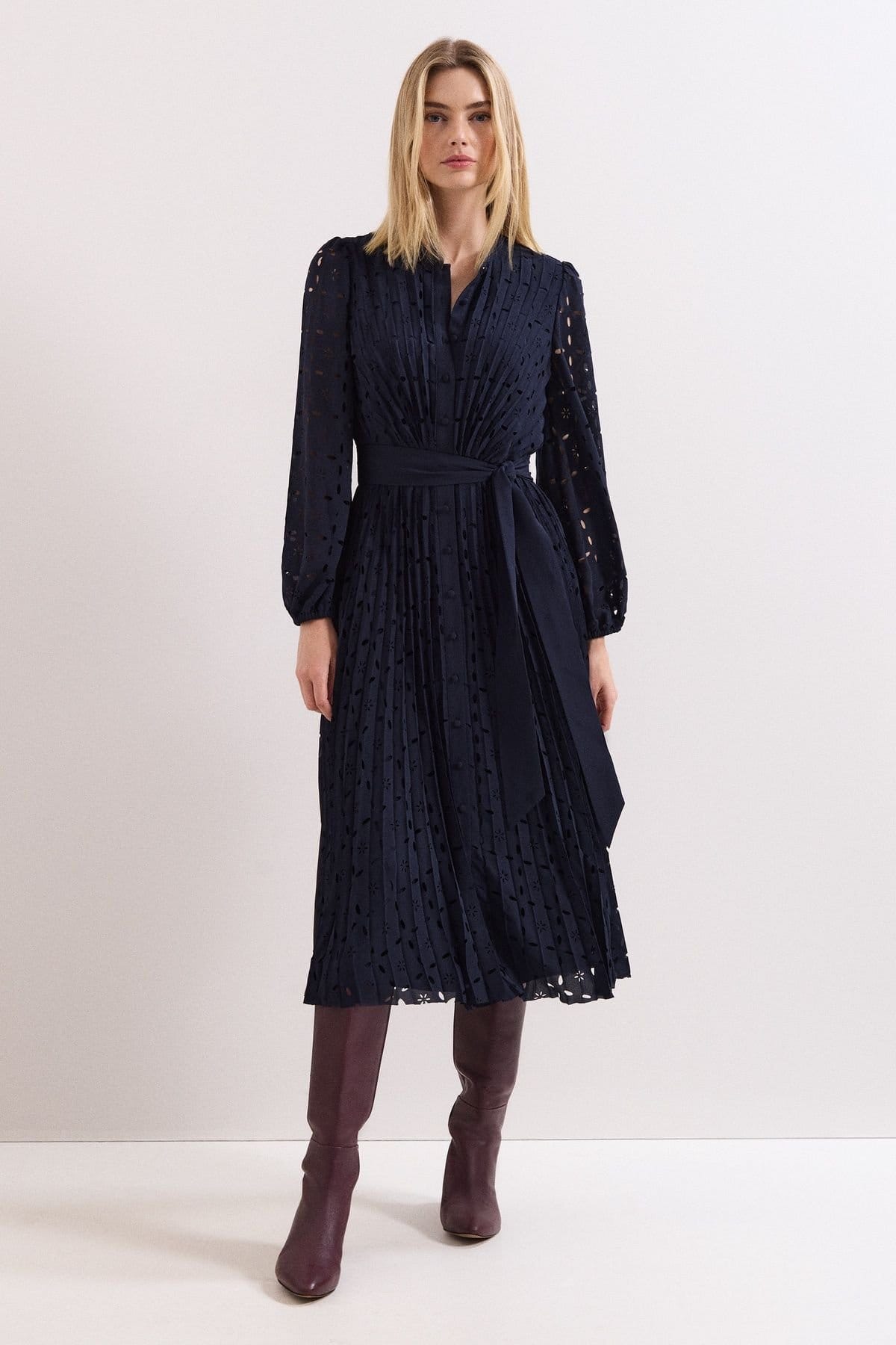 Phase Eight Dark Navy Pleated Midi Dress