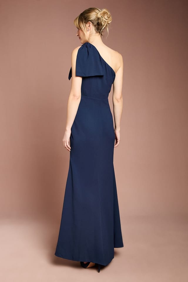 Coast Coast Women's Honoured Bow One Shoulder Maxi Bridesmaid Dress in Navy - 3