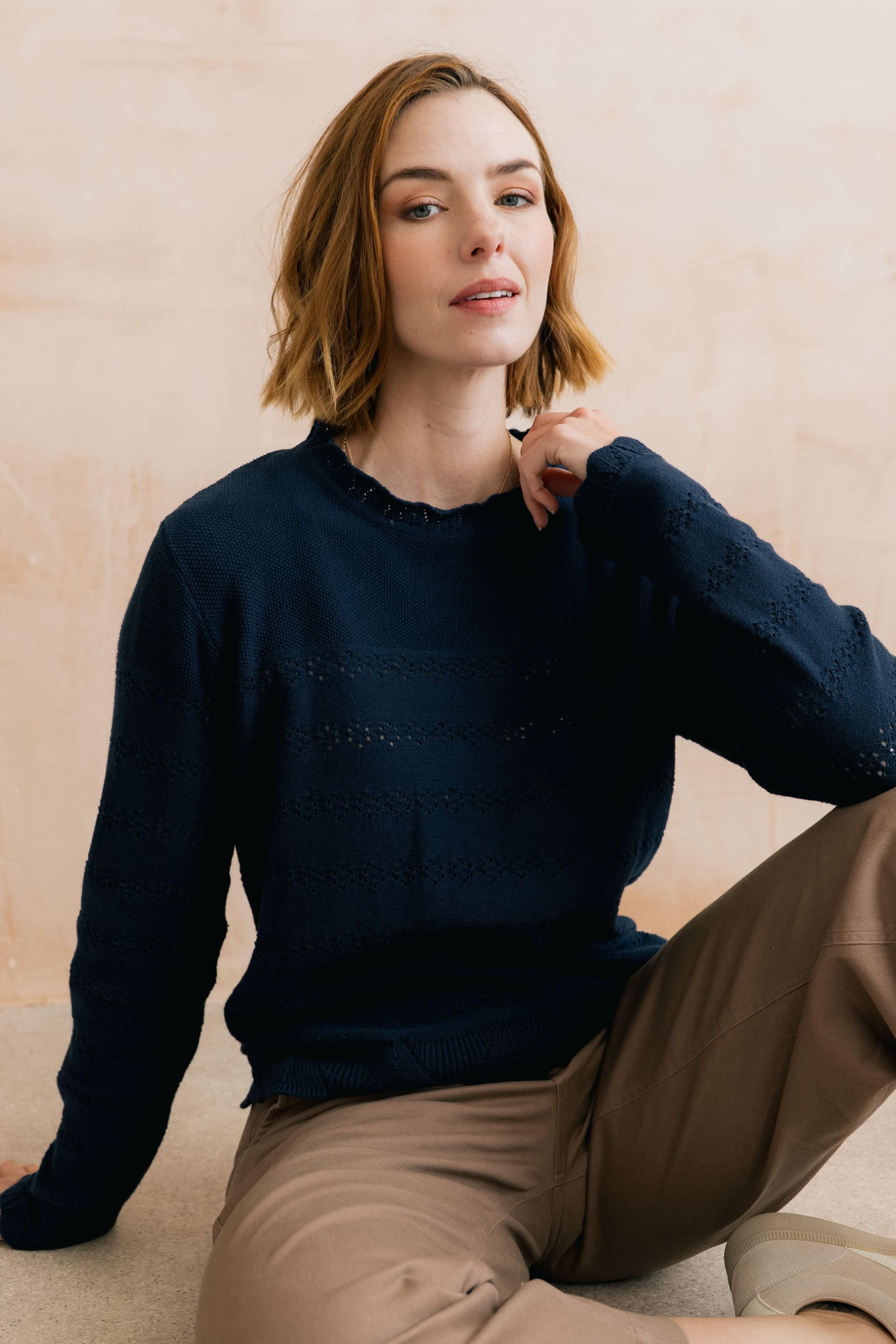 Lily & Me Lily & Me Women's Rosie Pointelle Detail Jumper in Navy