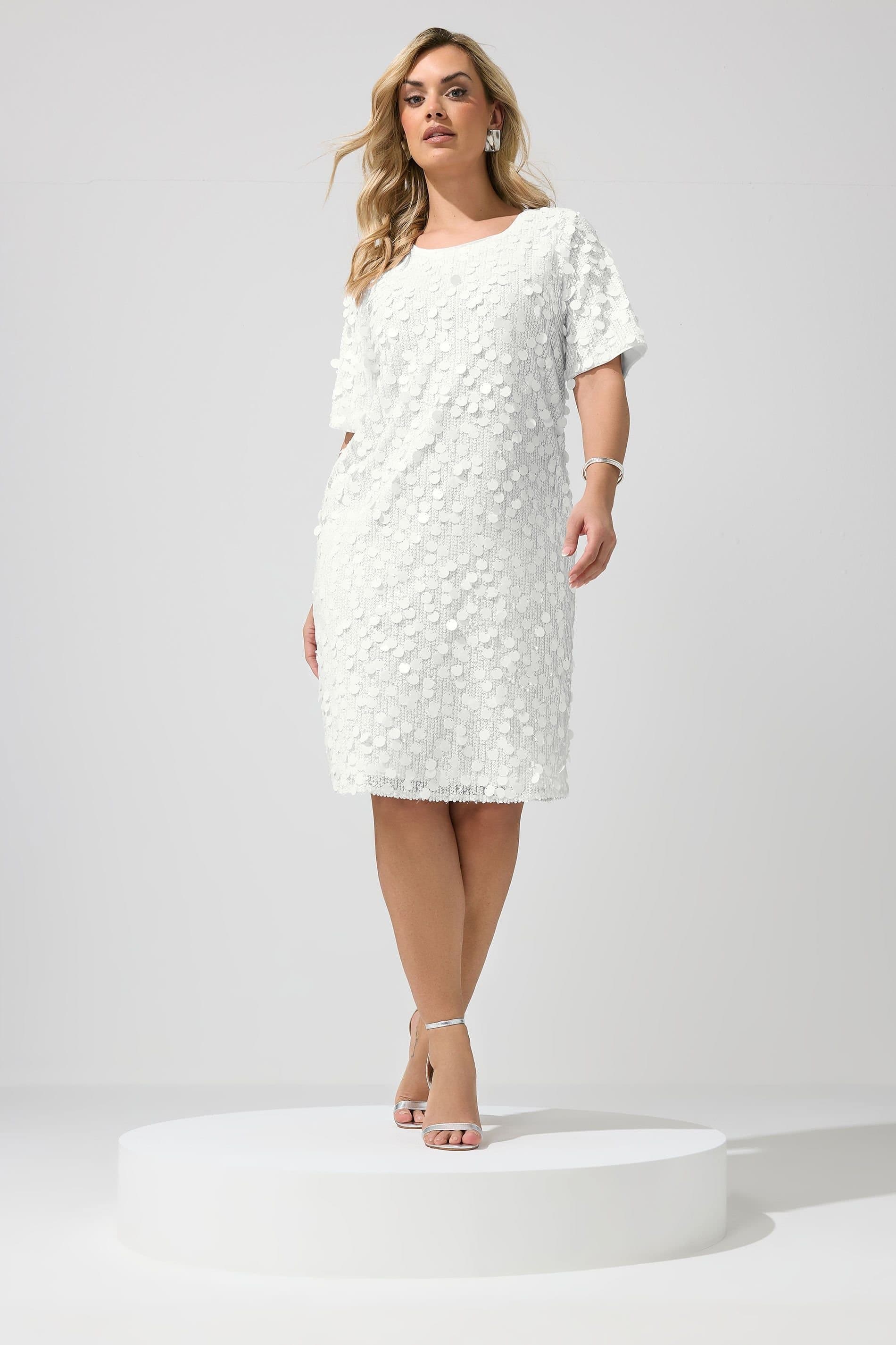 Yours Yours Women's Sequin T-Shirt Dress in White