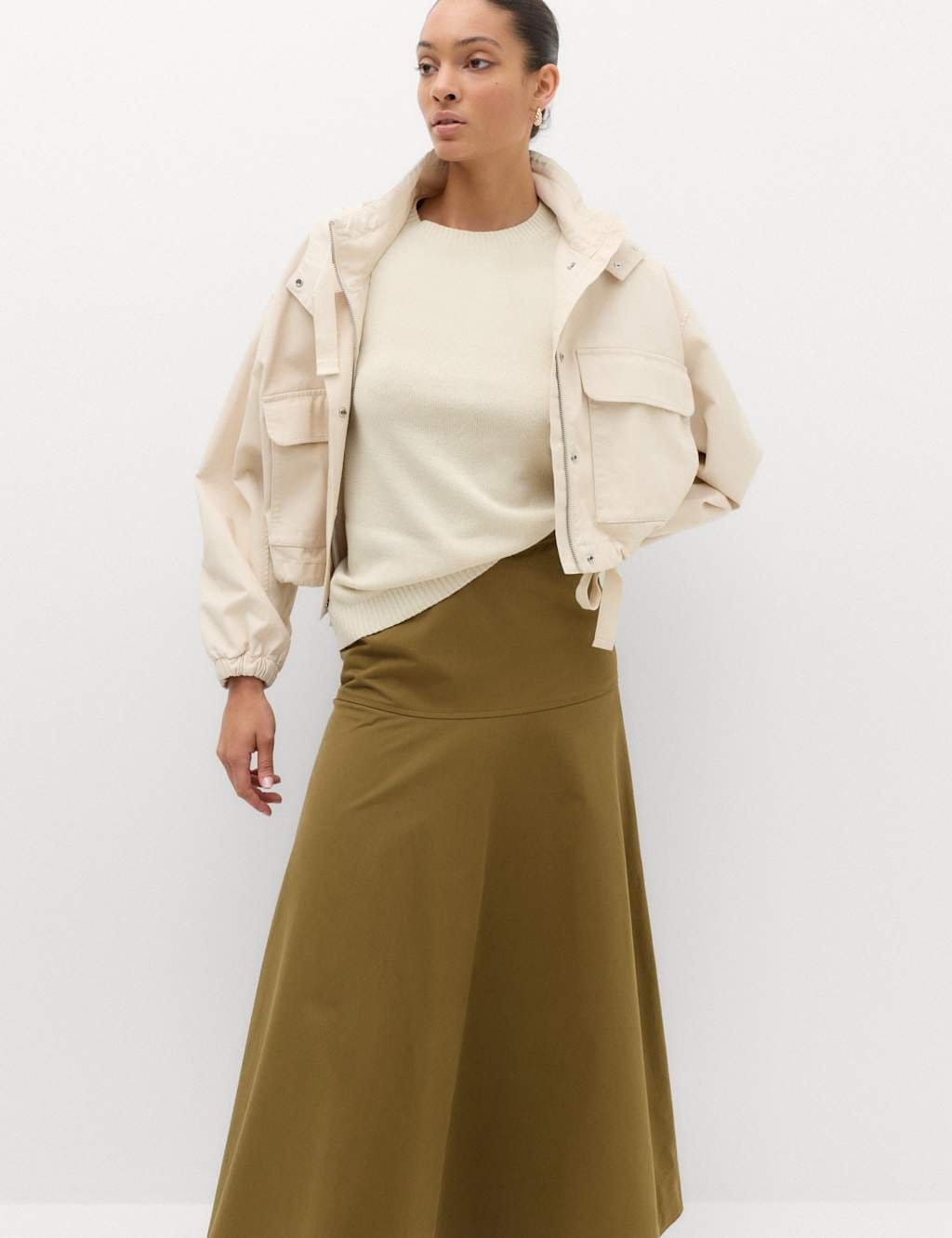 Marks & Spencer M&S Pure Cotton Maxi Drop Waist Skirt Moss - 1