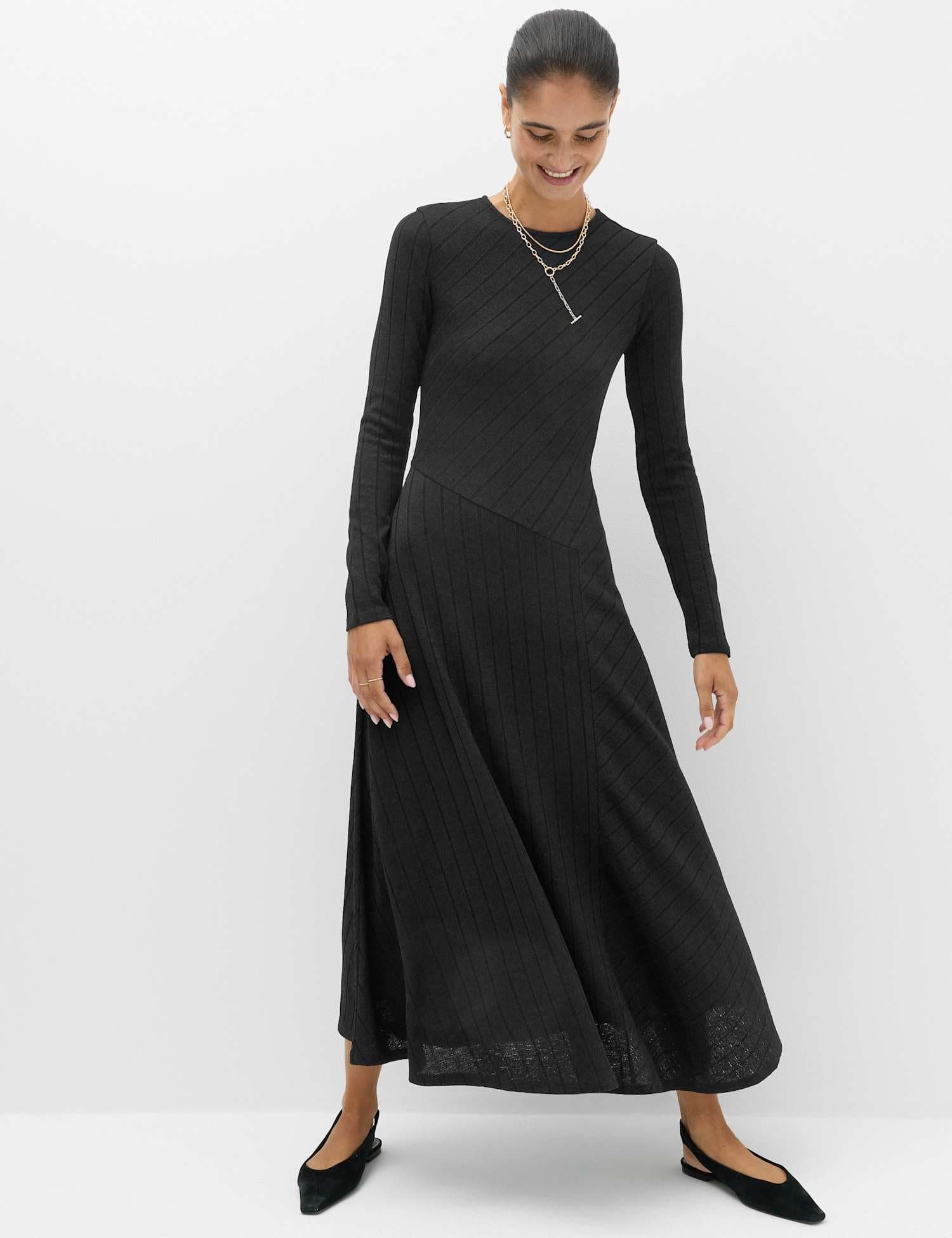 Marks & Spencer M&S Jersey Ribbed Midi Column Dress Black