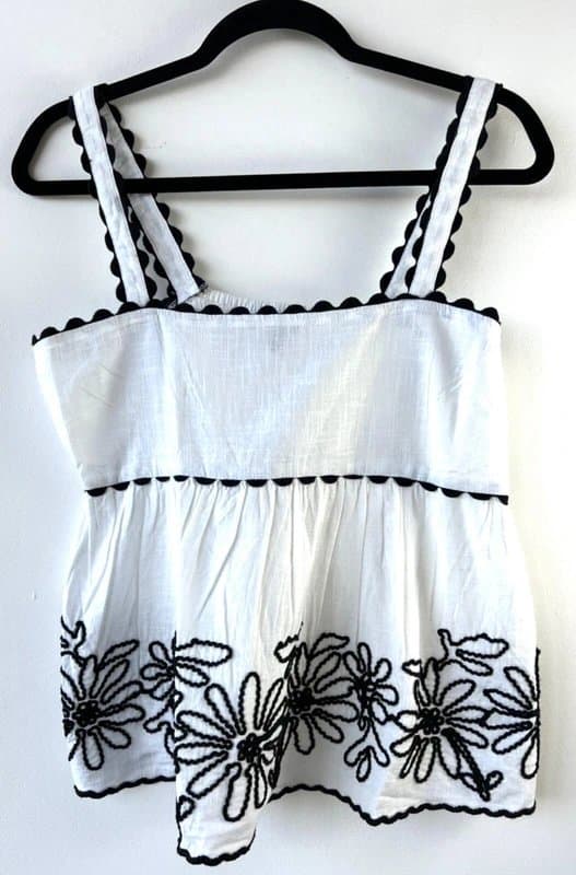 New Look New look - embroidered linen top - size 14 - black / white