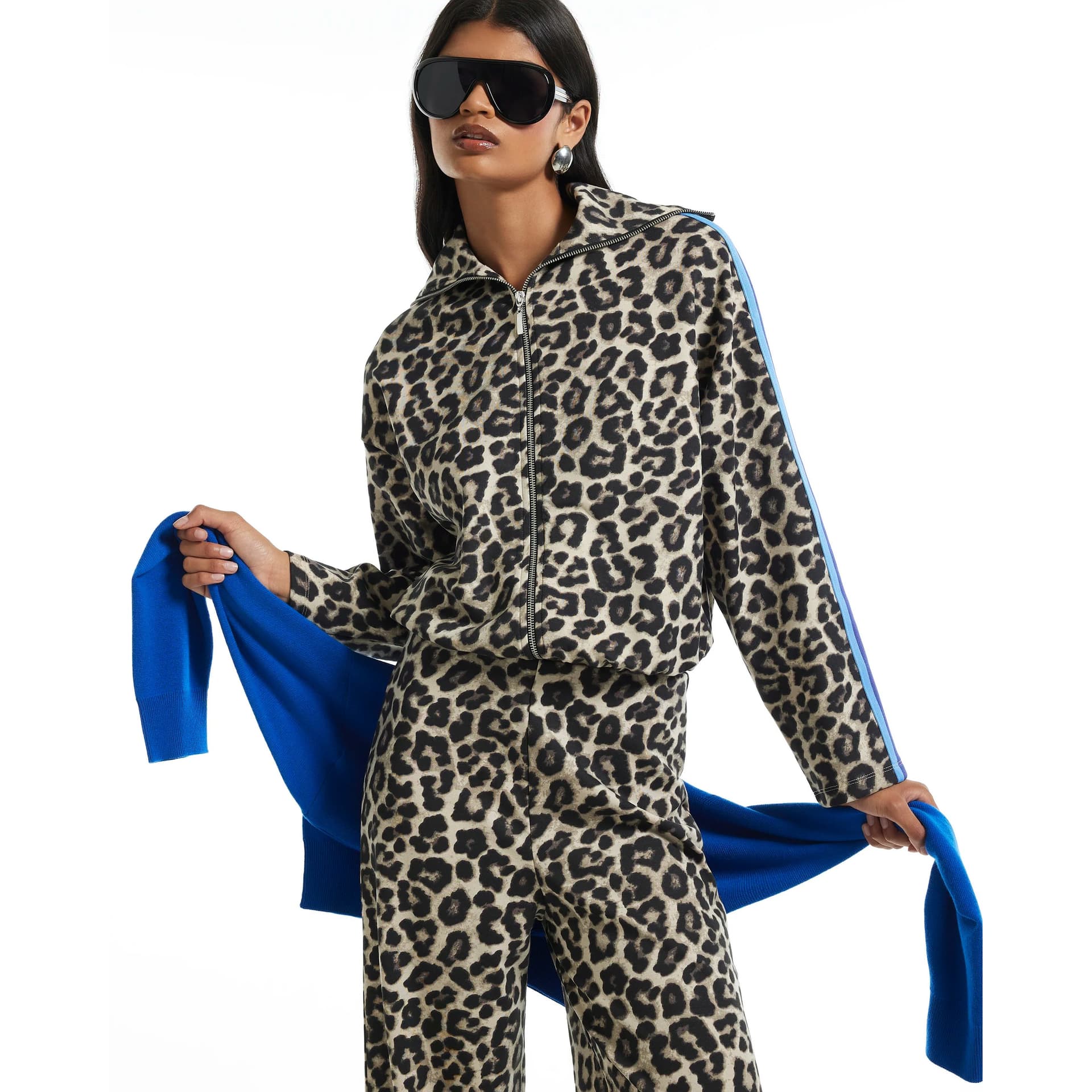 River Island River Island Womens Brown Premium Leopard Tipped Track Jacket