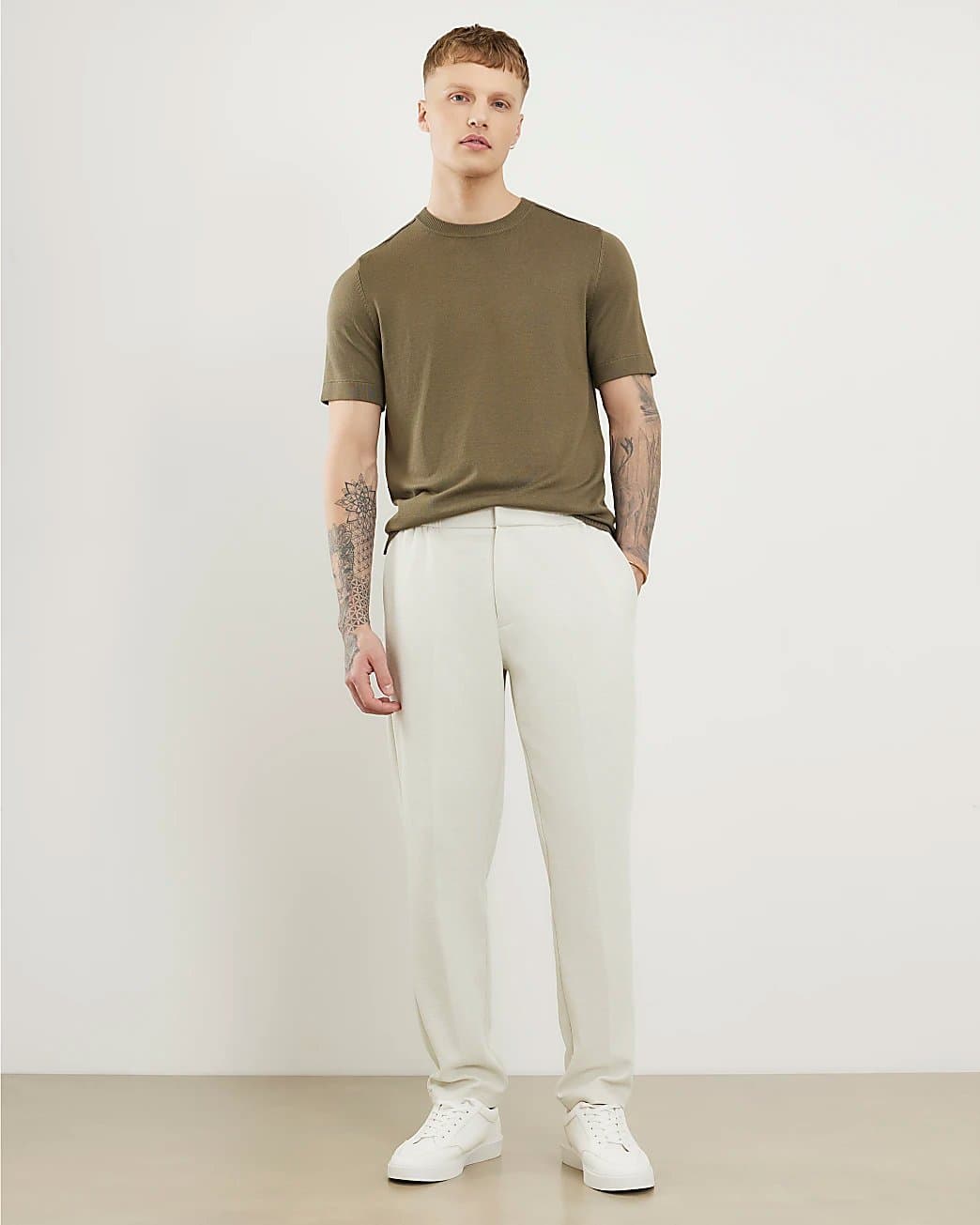 River Island Mens River Island Cream Slim Fit Stretch Textured Trousers