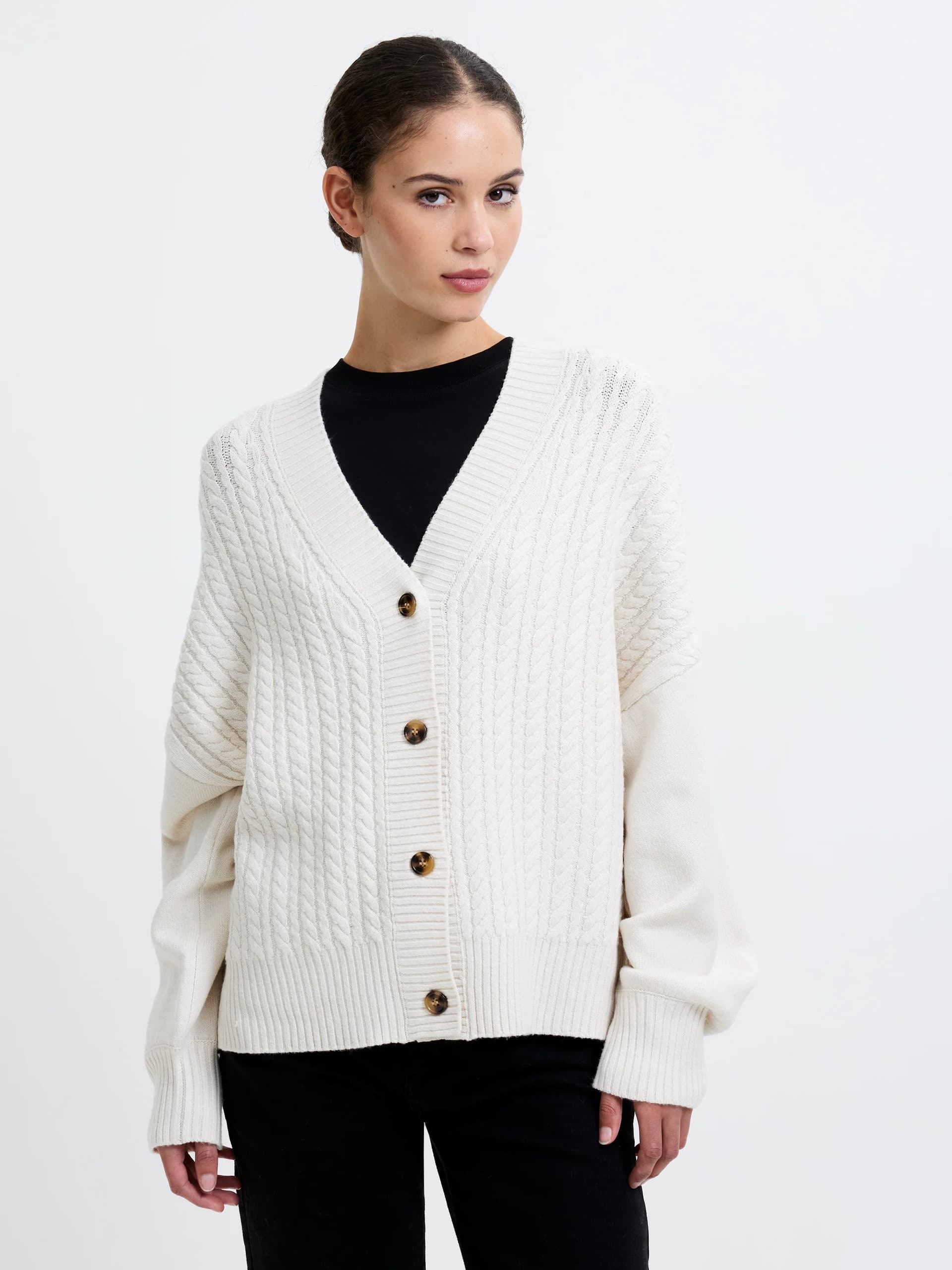 French Connection Babysoft Cable Knit Cardigan Classic Cream