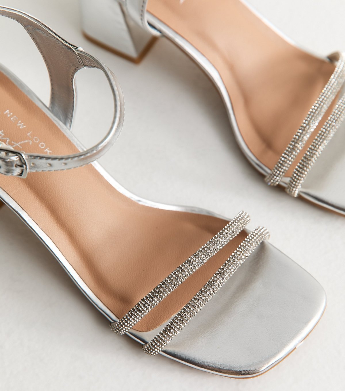 New Look Women's Silver Faux Leather Embellished Block Heel Sandals Vegan New Look - 4