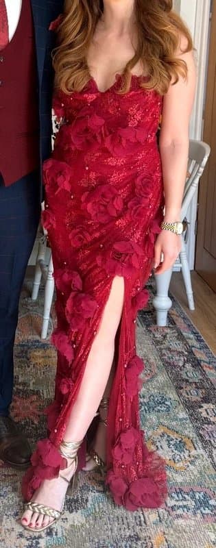 ASOS ASOS Luxe Burgundy Red 3D floral embellished maxi gown size 8 occasion prom split wedding event