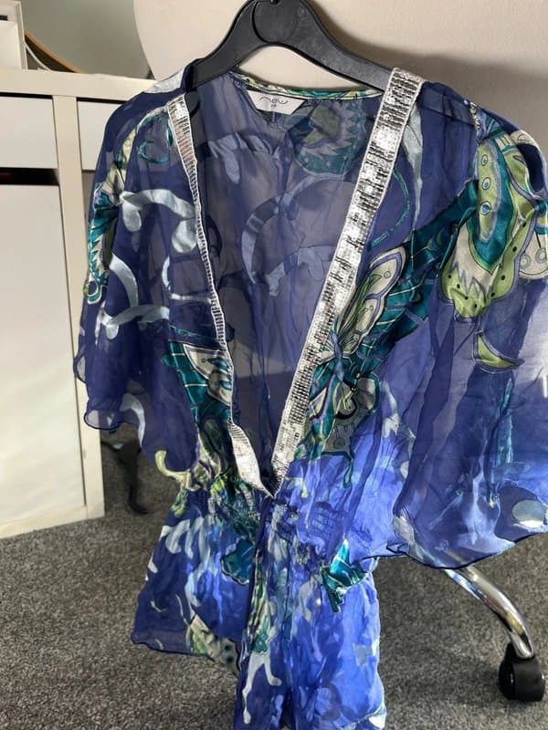 New Look Blue butterfly sequin embellished top