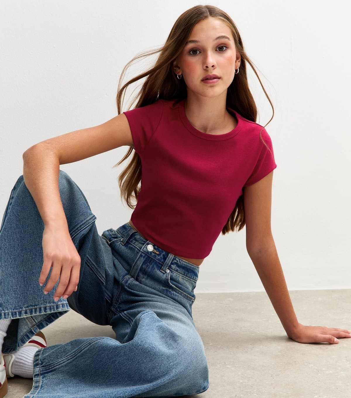 New Look New Look Dark Burgundy Short Sleeve Baby Tee Top