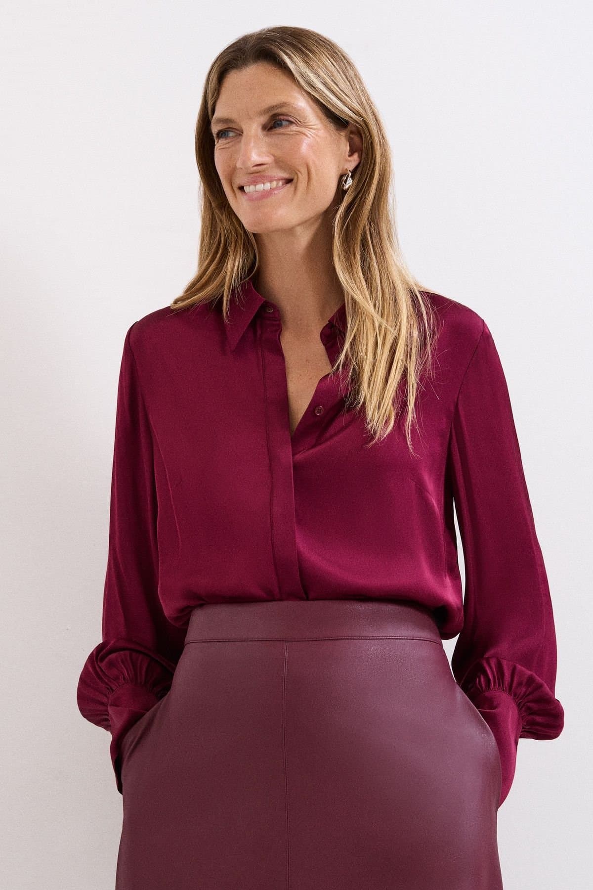 Phase Eight Phase Eight Women's Novie Satin Shirt in Raspberry