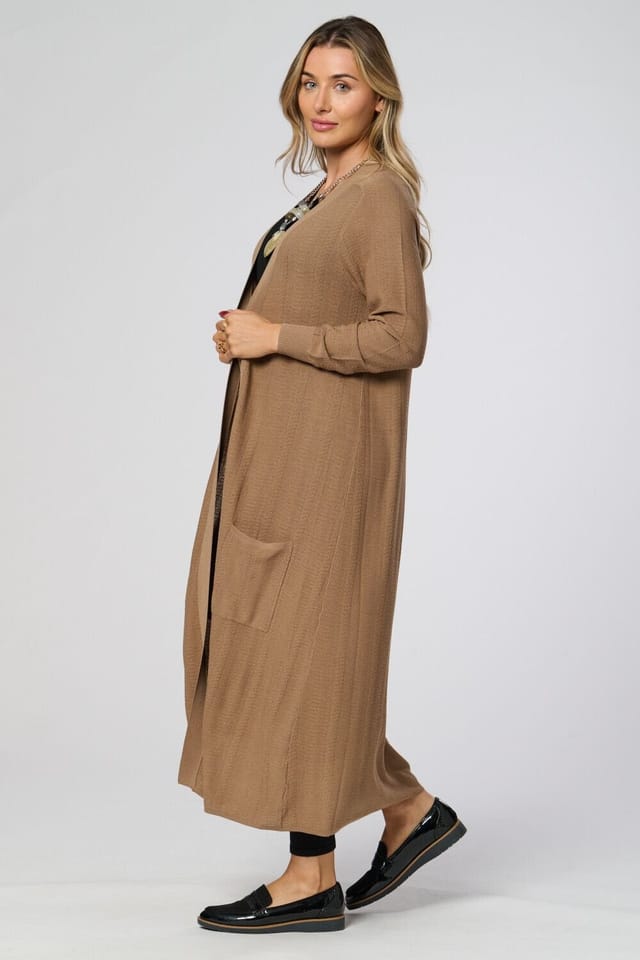 SALOOS Saloos Women's Longline Open-Front Cardigan in Taupe - 2