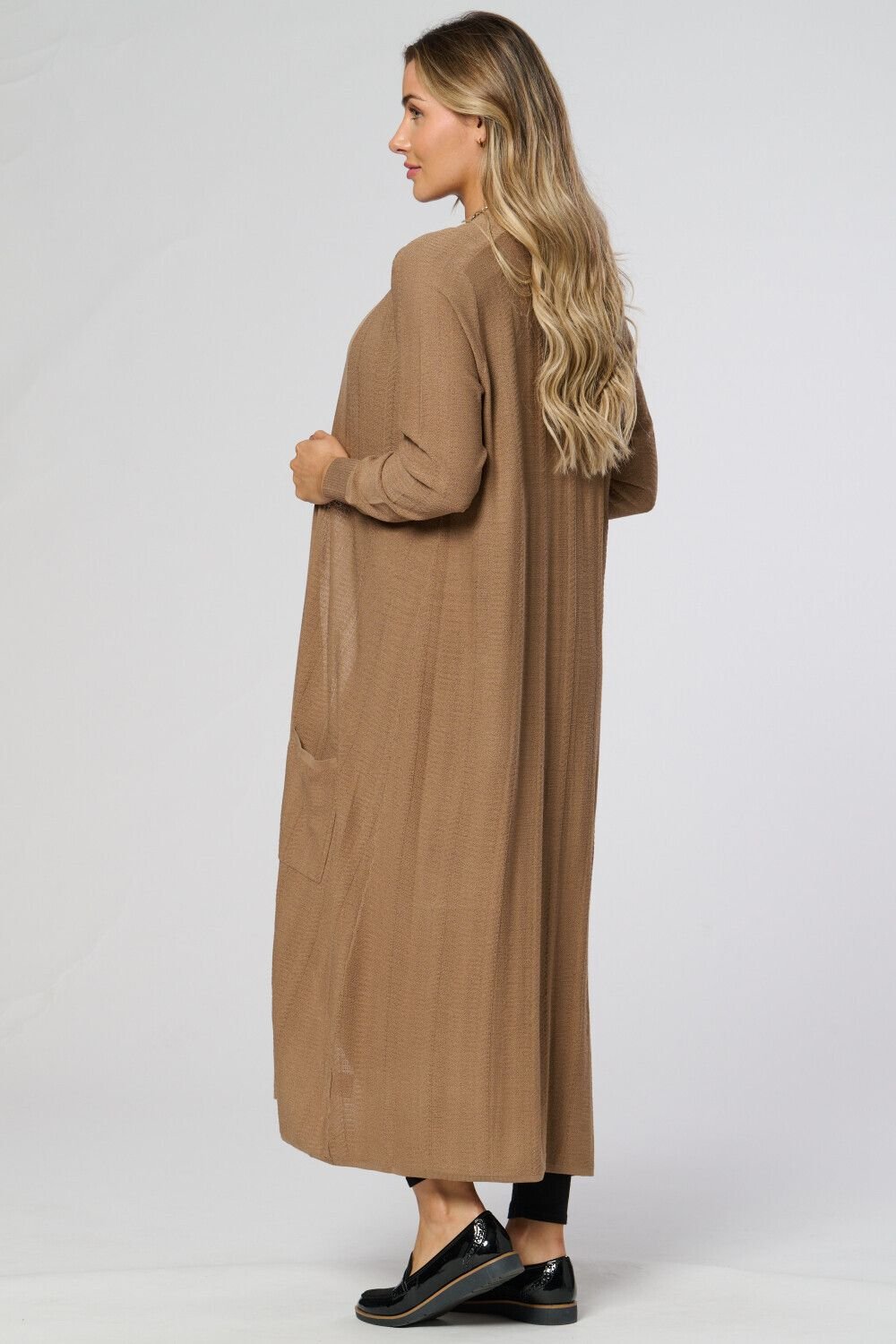 Saloos Saloos Women's Longline Open-Front Cardigan in Taupe - 3