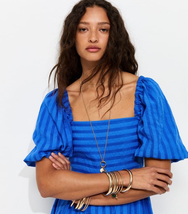 New Look Women's Bright Blue Puff Sleeve Striped Midi Dress New Look - 3