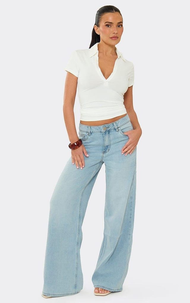 EGO Mid Rise Embroidered Pocket Detail Straight Leg Jeans In Light Blue Denim, Women's Size UK L - 2