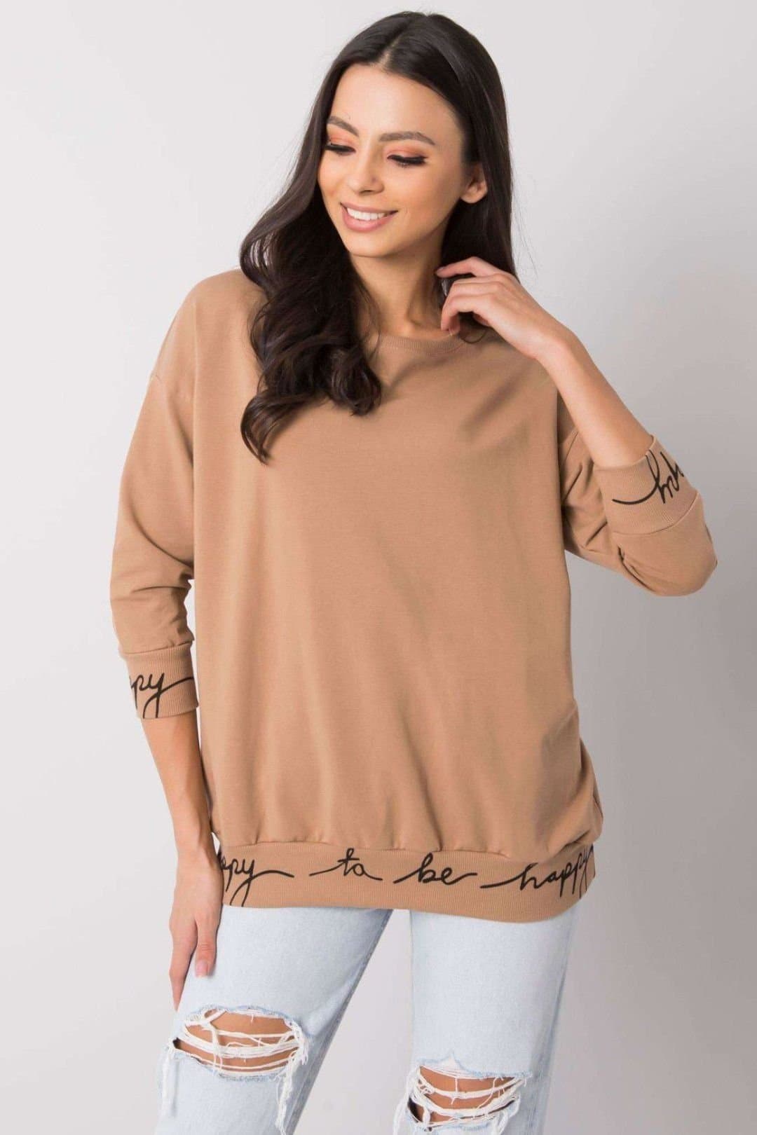 Love Lace Love Lace Women's Camellia Hem Inscription 3/4 Sweatshirt in Brown