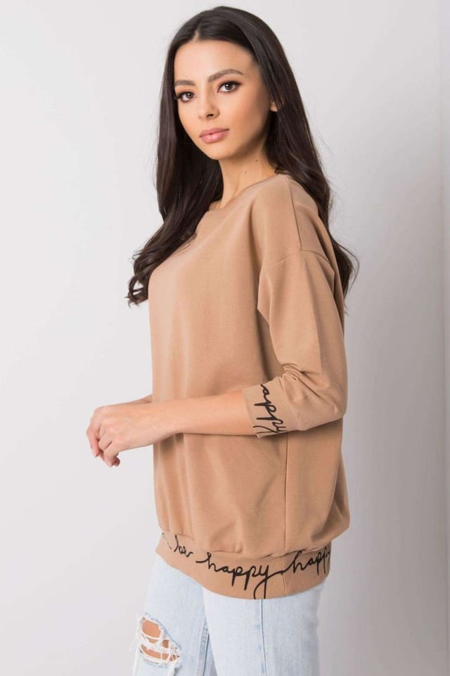 Love Lace Love Lace Women's Camellia Hem Inscription 3/4 Sweatshirt in Brown - 2