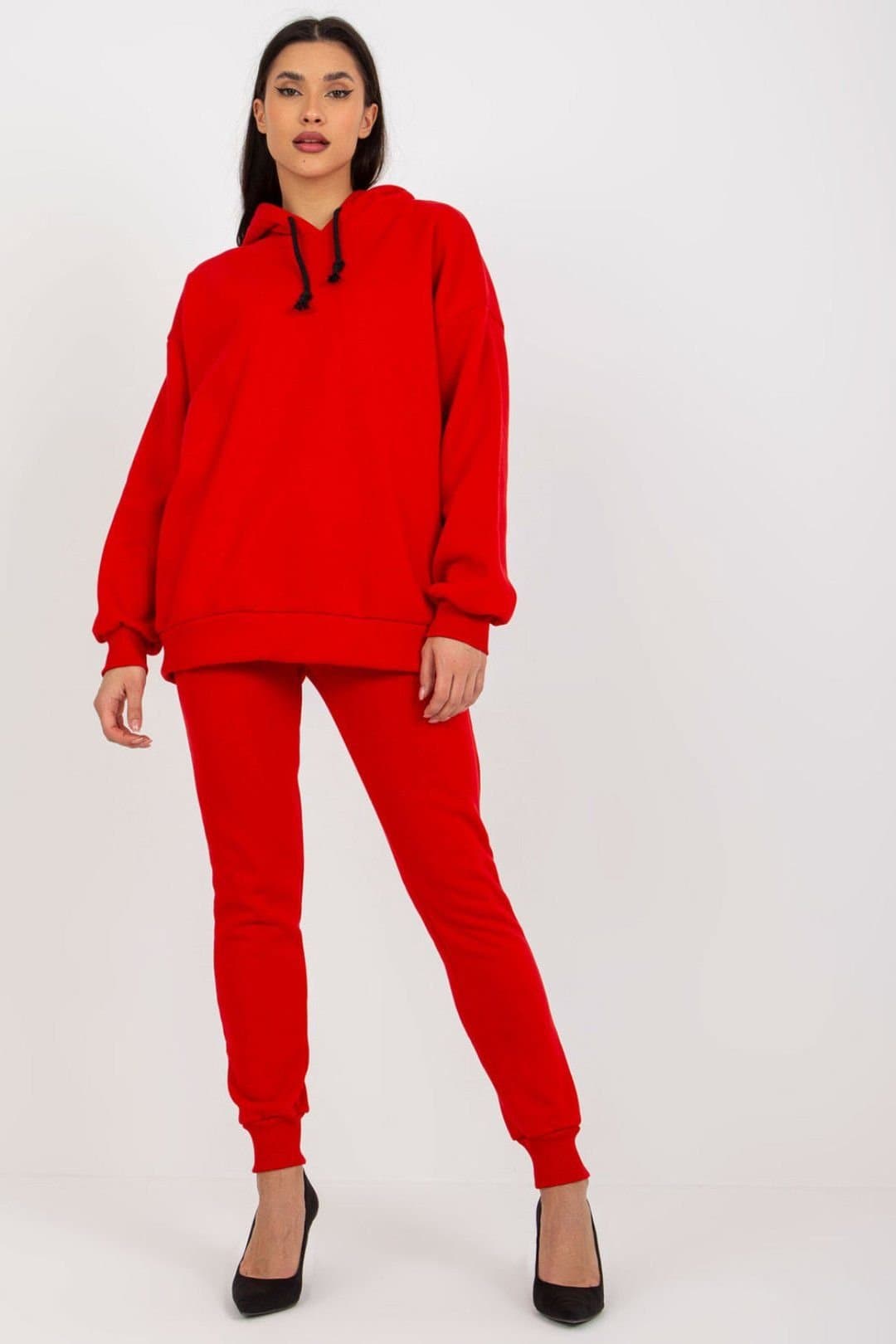 Love Lace Love Lace Women's Hooded Sweatshirt & Zipper Pants Set in Red