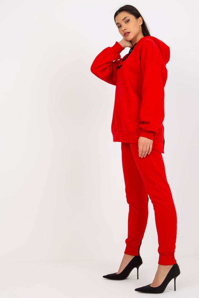 Love Lace Love Lace Women's Hooded Sweatshirt & Zipper Pants Set in Red - 2