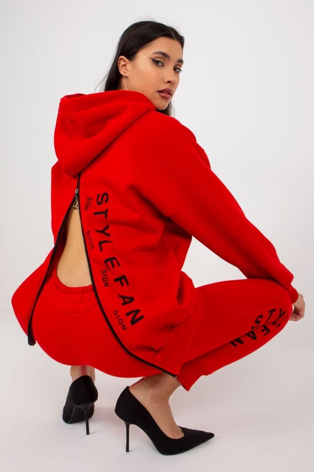 Love Lace Love Lace Women's Hooded Sweatshirt & Zipper Pants Set in Red - 3