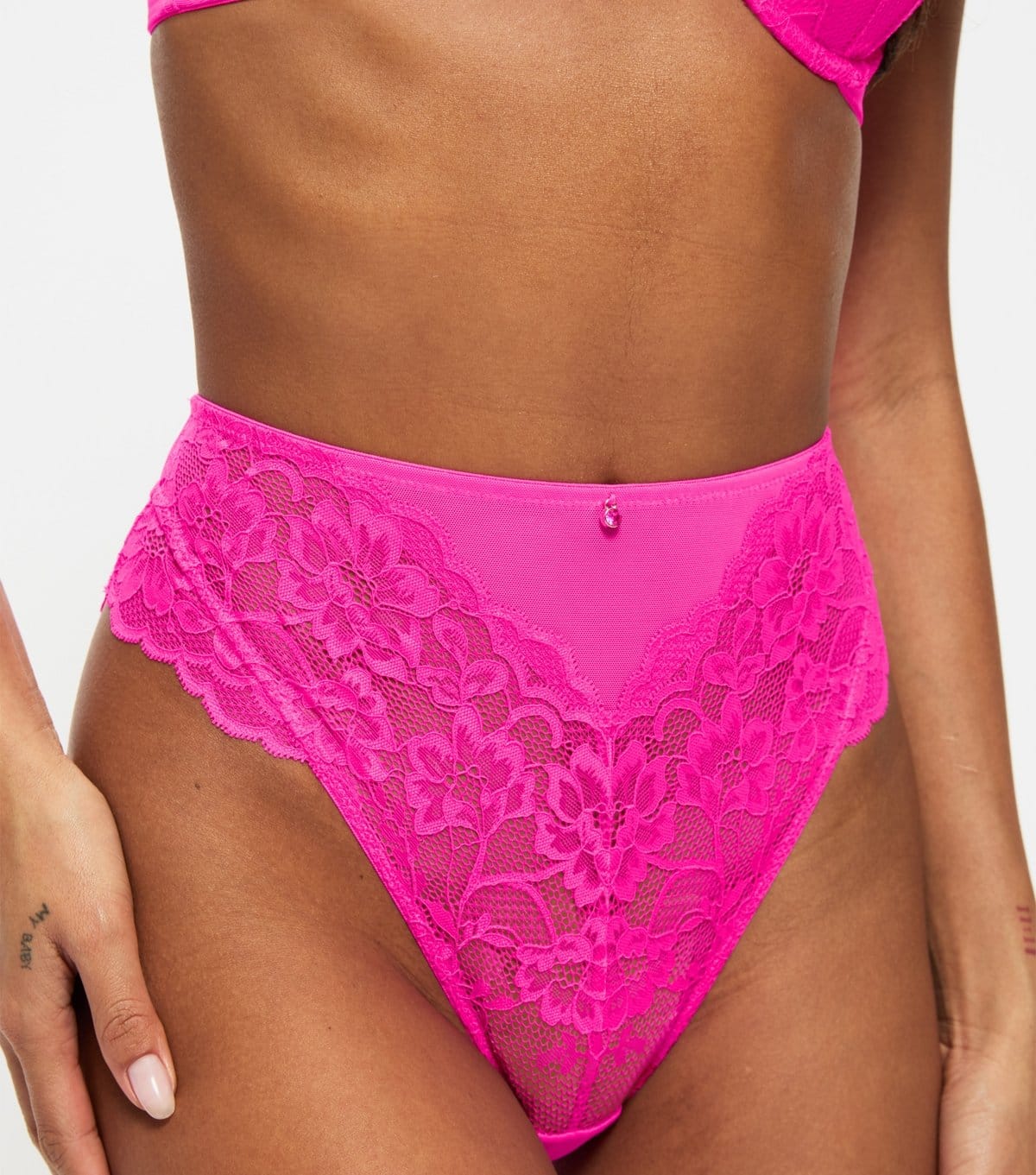 Ann Summers Women's Ann Summer Bright Pink Sexy Lace High Brazilian Knickers Ann Summers New Look - 4