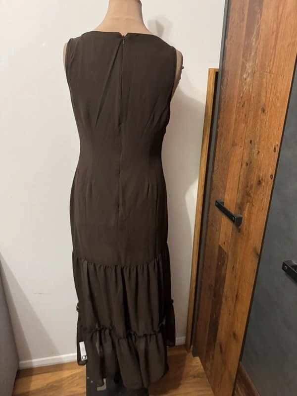 ASOS Design chocolate brown midi midaxi dress ruffle split hem plain simple timeless