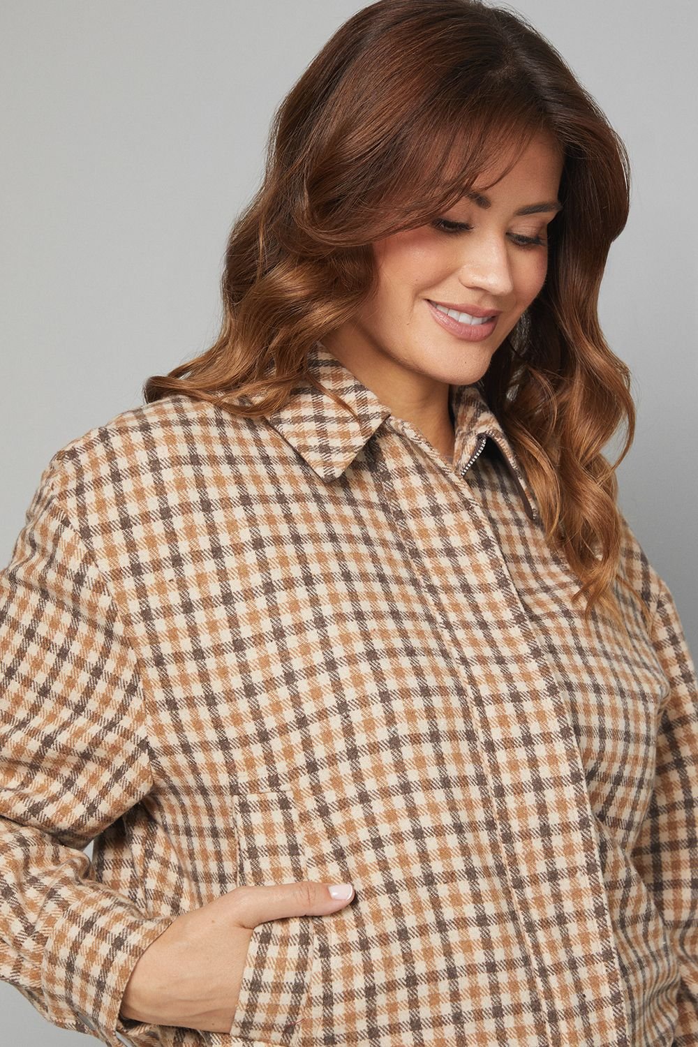 Wallis Wallis Women's Check Zip Through Bomber Jacket in Brown - 4