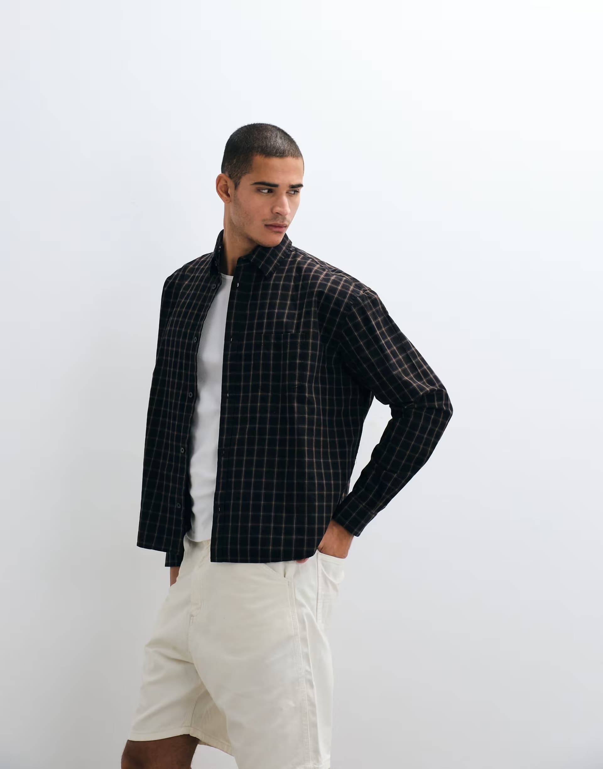 ASOS Weekday oversized boxy fit shirt in black & brown check