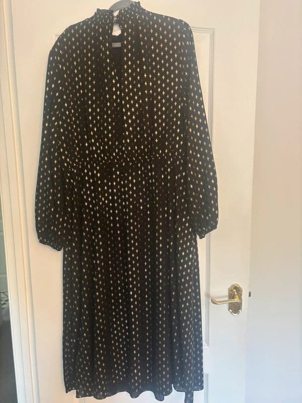 Dorothy Perkins Black Gold Foil Print Midi Dress Size 20