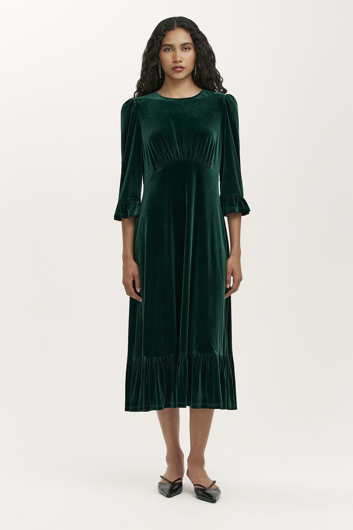 Finery London Finery London Women's Scarlett Velvet Midi Dress in Dark Green