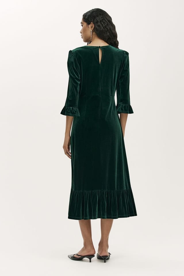 Finery London Finery London Women's Scarlett Velvet Midi Dress in Dark Green - 3