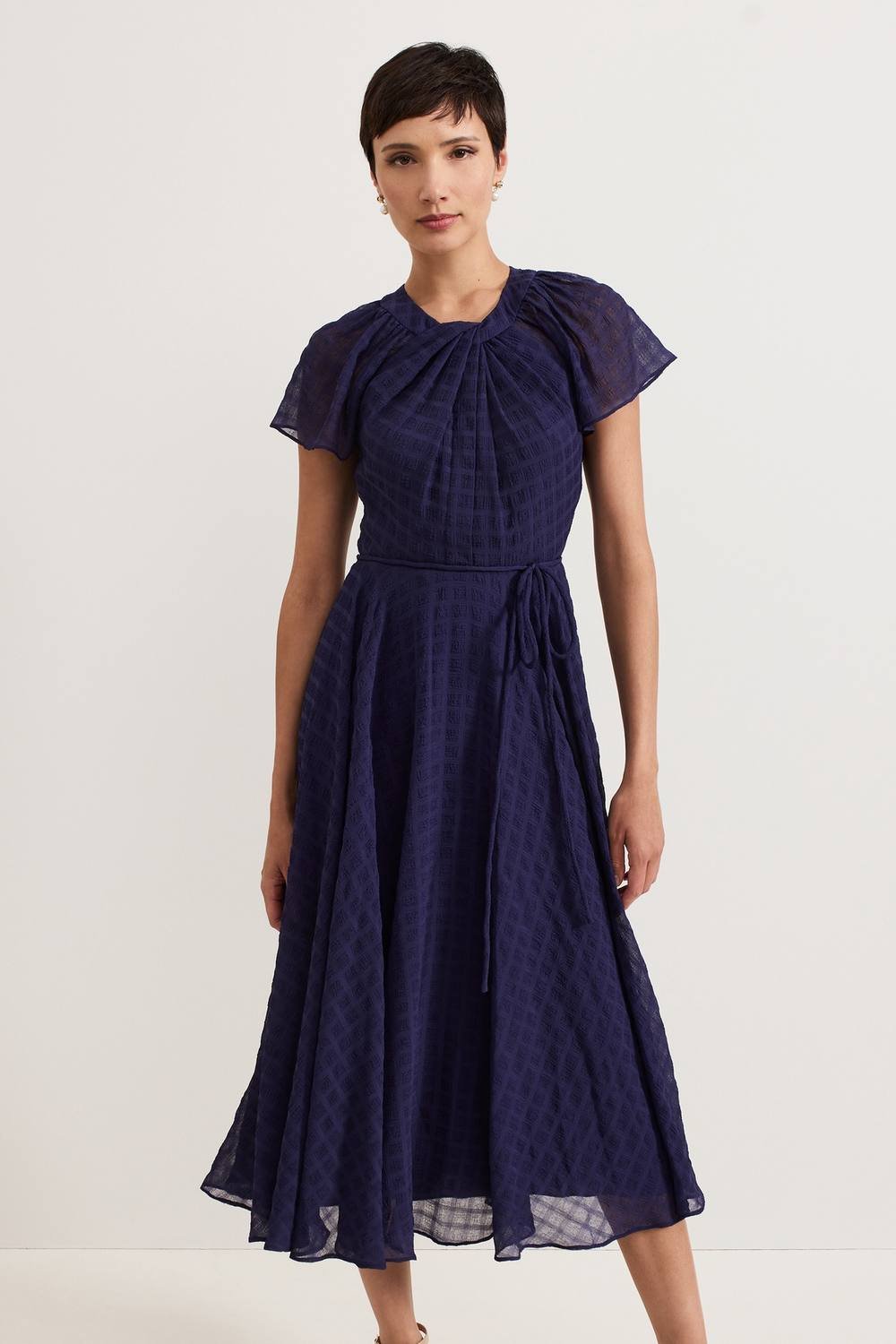 Phase Eight Phase Eight Women's Gwen Pleated Textured Dress in Dark Navy - 3