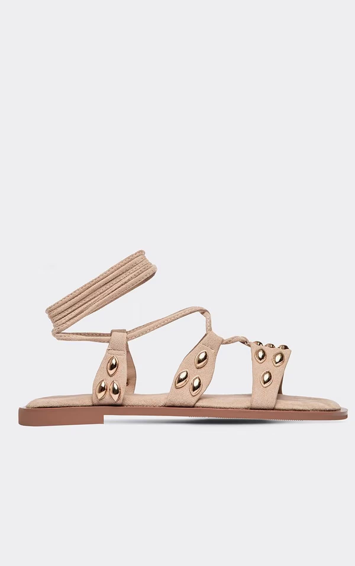 EGO Austria Lace Up Trim Detail Gladiator Sandal In Beige Faux Suede, Women's Size UK 3