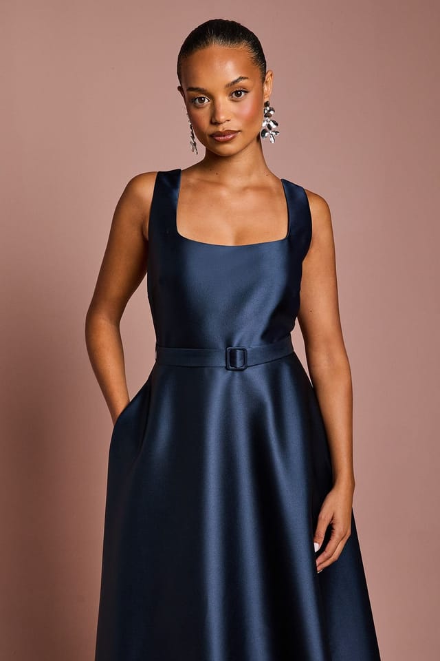 Coast Coast Women's Petite Belted Twill Midi Dress in Navy - 2
