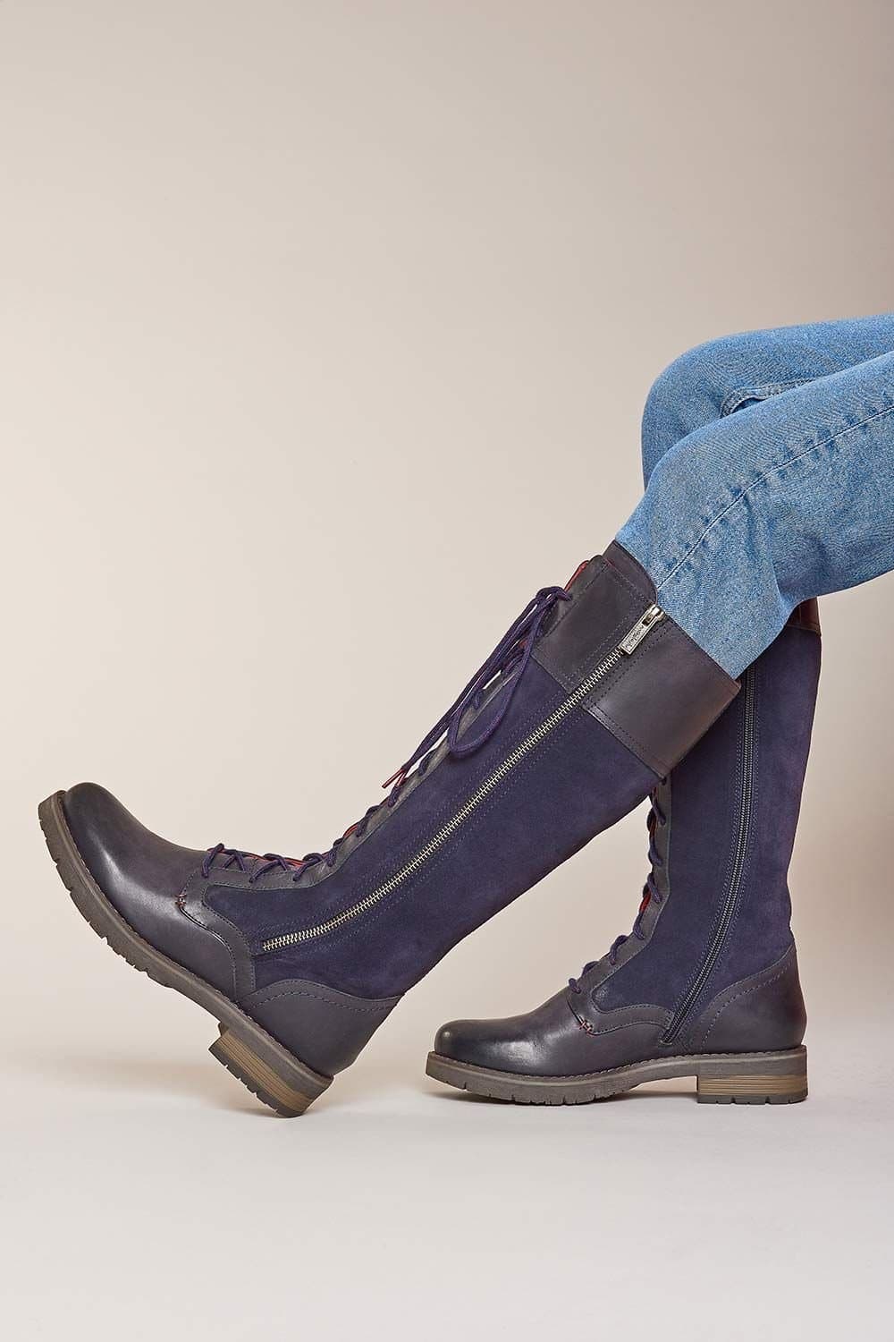 Moshulu Moshulu Women's 'Aimee' Tall Lace Up Suede Leather Boots in Navy