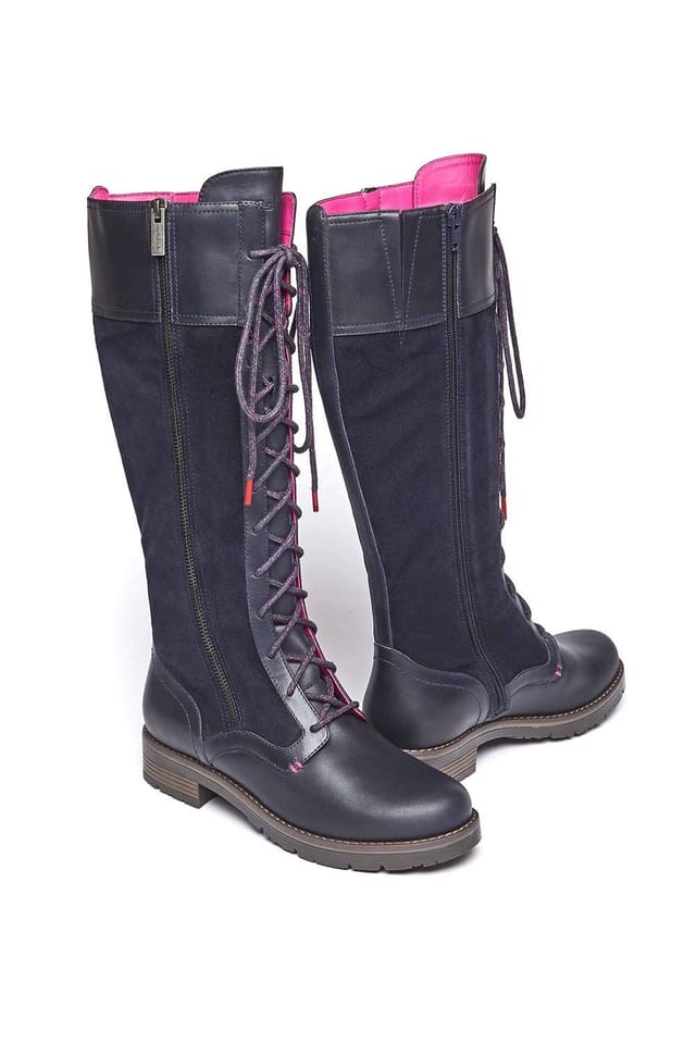 Moshulu Moshulu Women's 'Aimee' Tall Lace Up Suede Leather Boots in Navy - 2