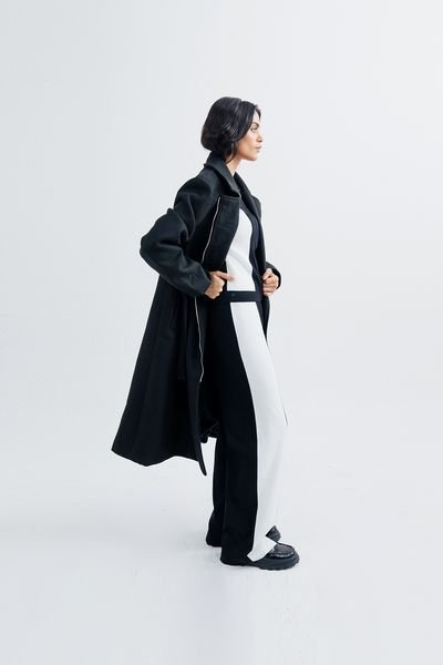 Urban Studio Urban Studio Women's Premium Wool Blend Belted Zipped Over coat in Black - 3