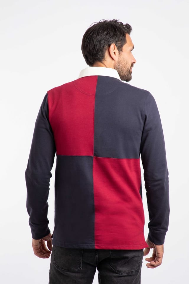 Weird Fish Weird Fish Men's Lyon Cotton Colour Block Rugby Shirt in Red - 3