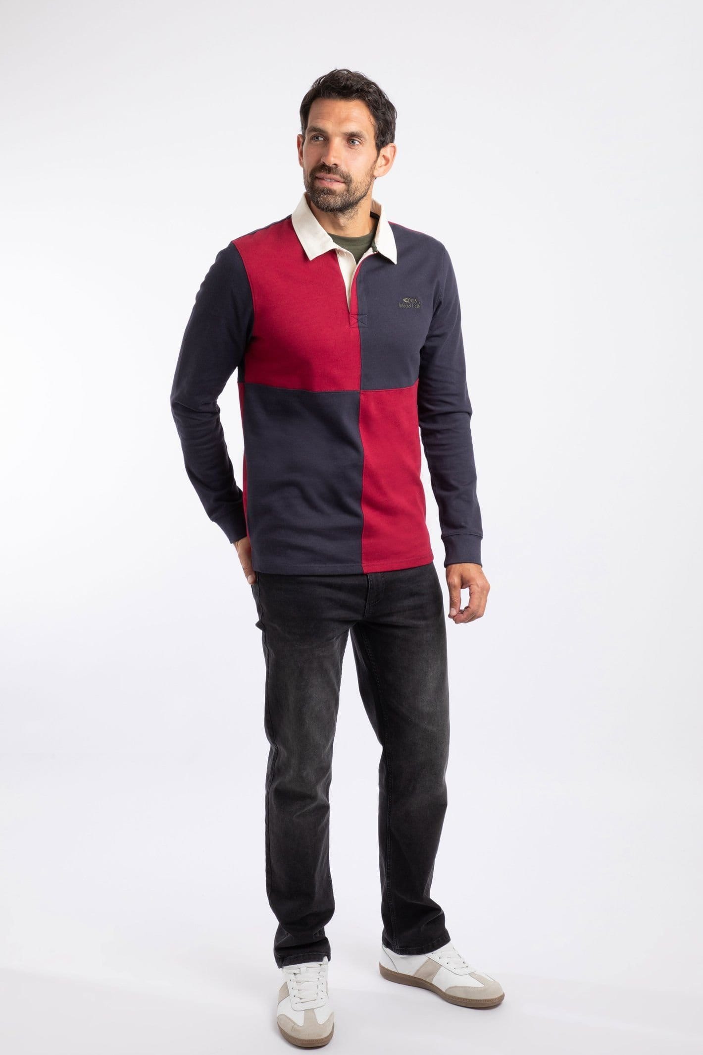 Weird Fish Weird Fish Men's Lyon Cotton Colour Block Rugby Shirt in Red - 4